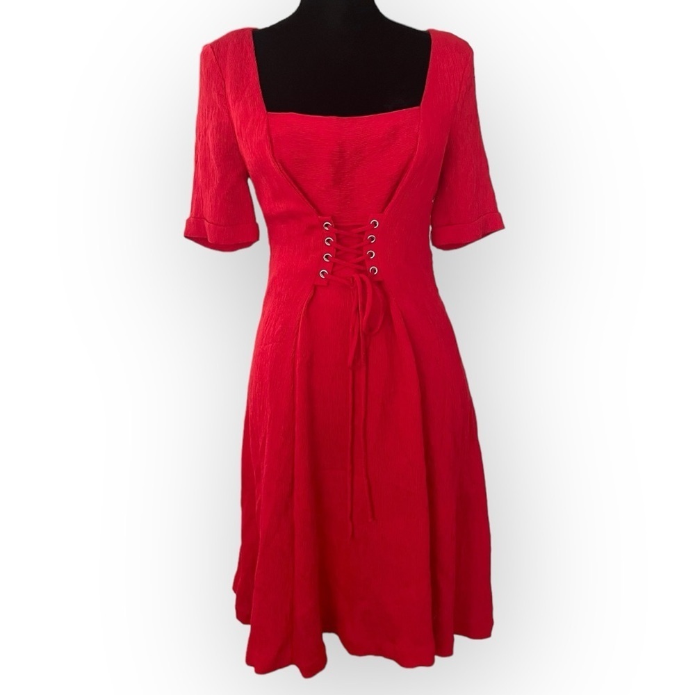 Anthropologie Maeve Juliette corset fit and flare dress red size M rockabilly